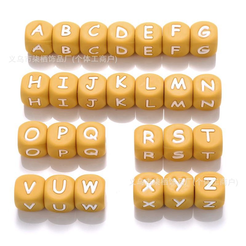 DIY square silicone letter bead beaded silicone 12mm ,pink color ,white color