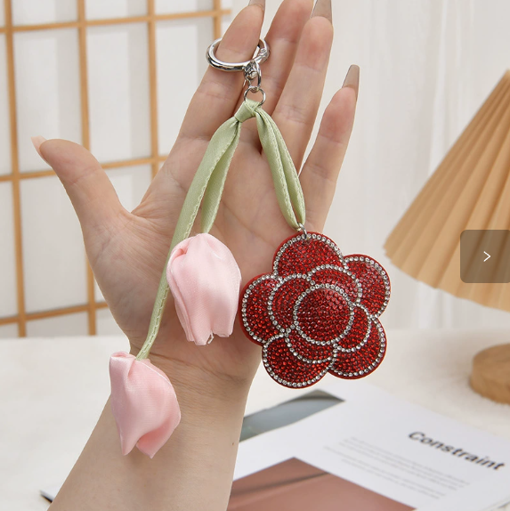 Flower Pendant Stitched diamond bow tie Keychain Tassel Rhinestone Hanging piece DIY Bag accessories Random Mix
