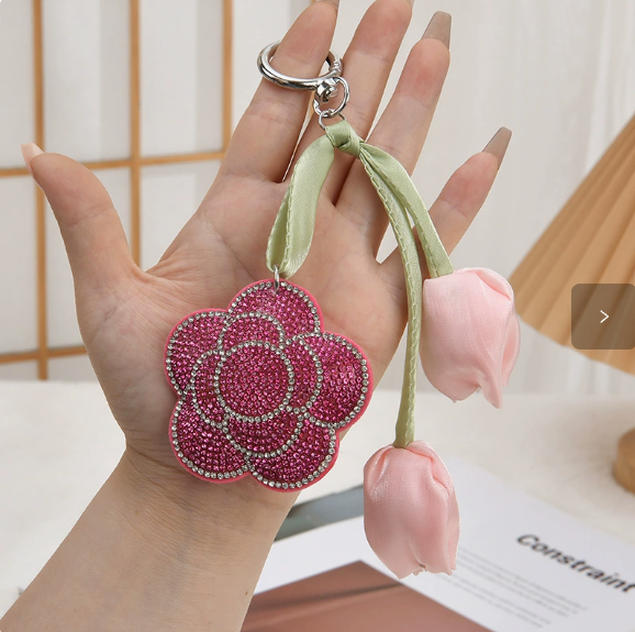 Flower Pendant Stitched diamond bow tie Keychain Tassel Rhinestone Hanging piece DIY Bag accessories Random Mix