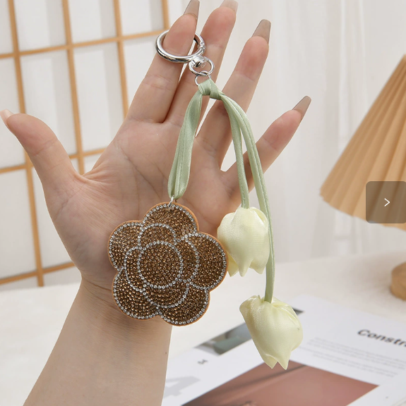 Flower Pendant Stitched diamond bow tie Keychain Tassel Rhinestone Hanging piece DIY Bag accessories Random Mix