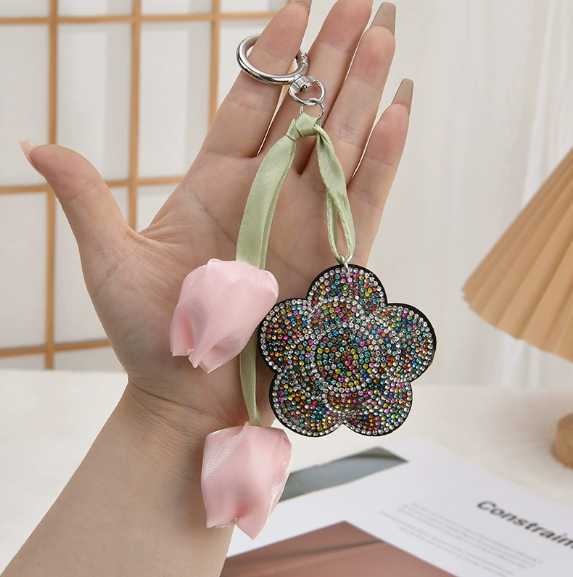 Flower Pendant Stitched diamond bow tie Keychain Tassel Rhinestone Hanging piece DIY Bag accessories Random Mix