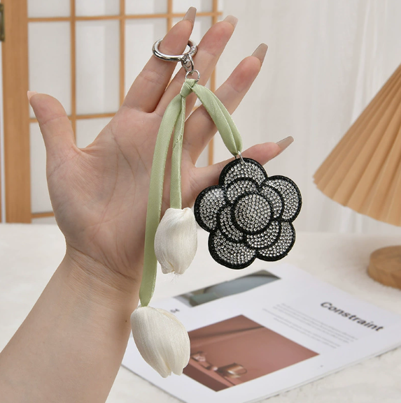 Flower Pendant Stitched diamond bow tie Keychain Tassel Rhinestone Hanging piece DIY Bag accessories Random Mix