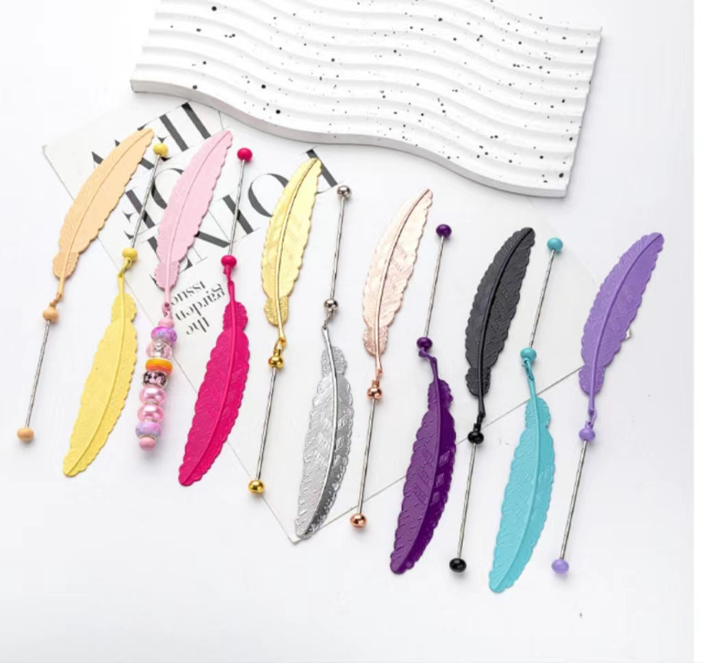 Feather Metal Shaped Beadable Bookmark Beaded Book Mark