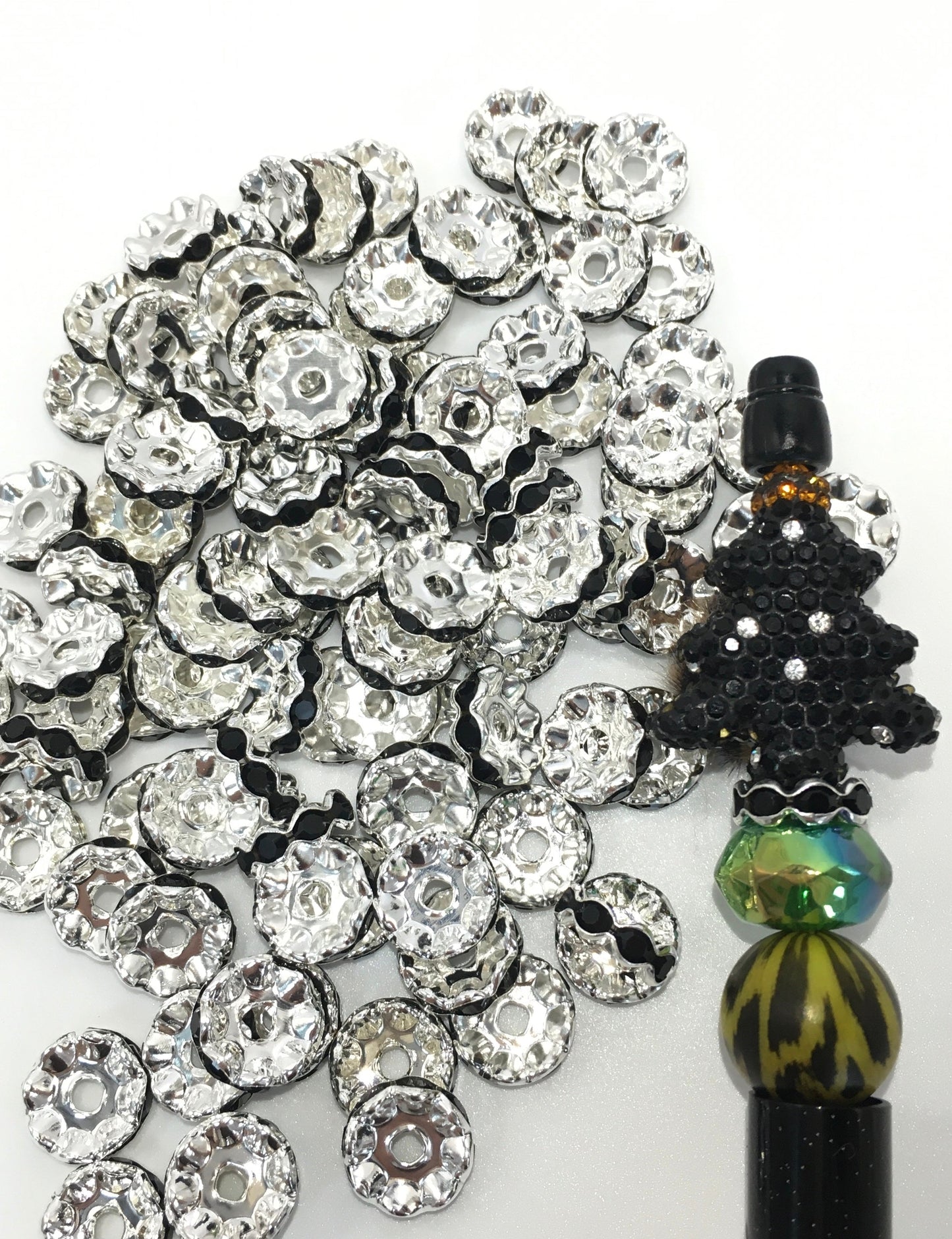 Silver Wavy Spacer Mix Color Silver Metal Wavy Spacer Beads And Multi-colored Rhinestones,12mm