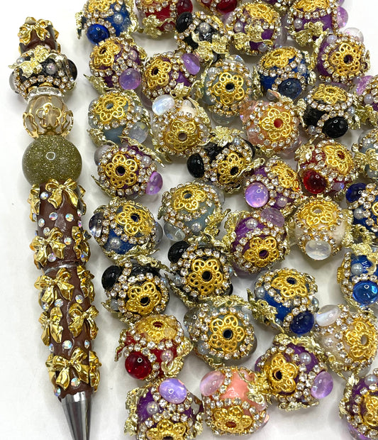 Fancy Beads Metal bow-shaped beads Golden and silver colors Rhinestone Chain Bubble Pearl Gold Spacer Beads