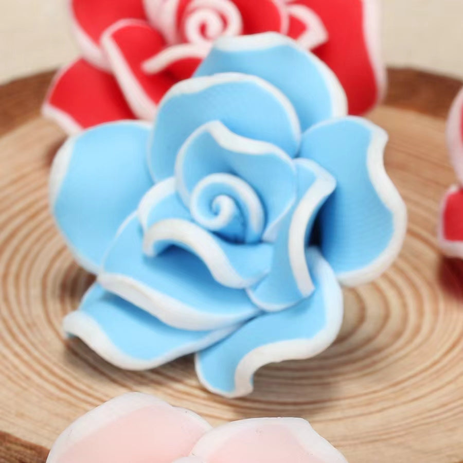 White Edge Soild Color Fancy Bead Polymer Soft Clay Rose Flower Beads Series,35mm