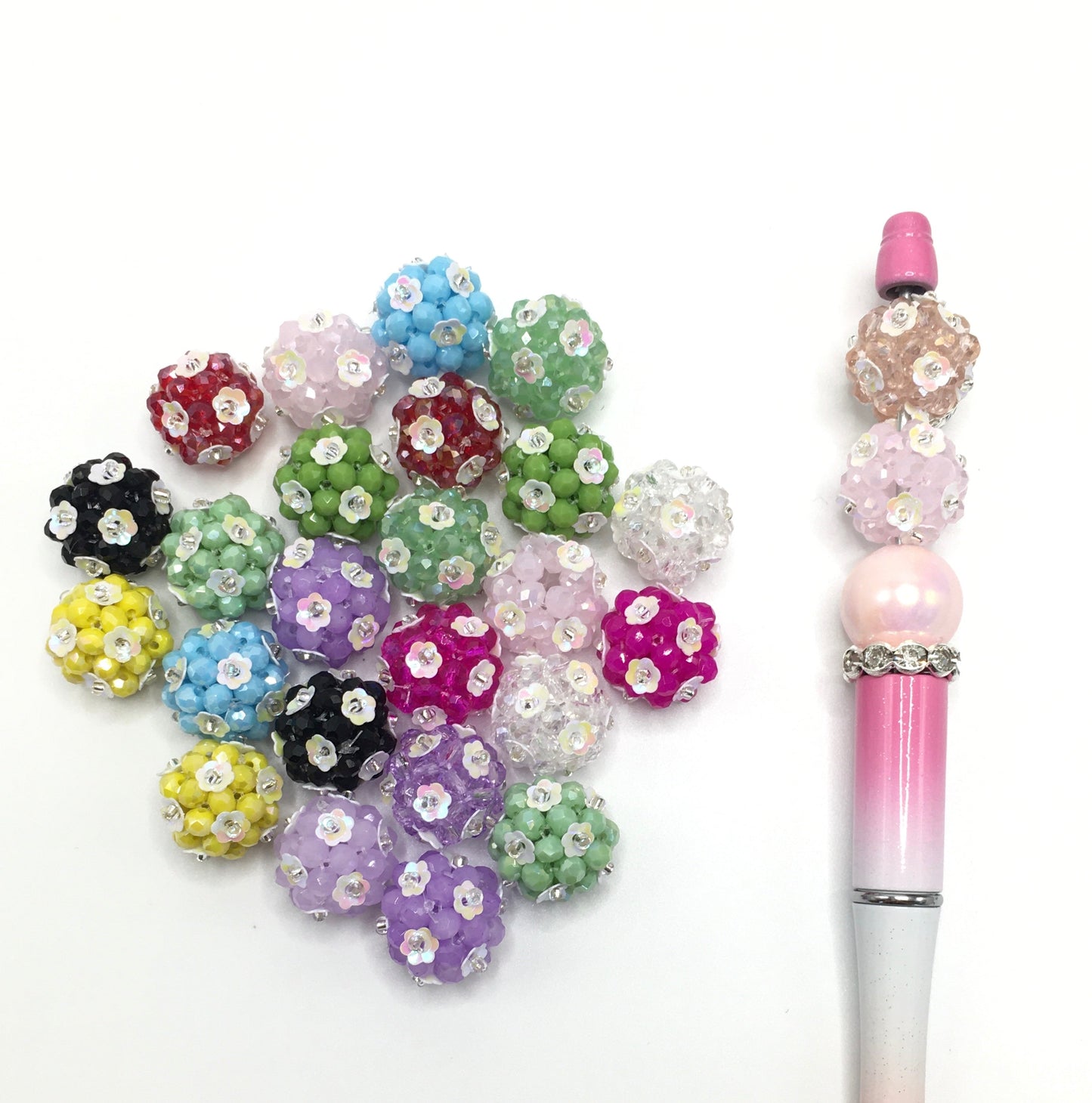 Flower Bead Acrylic Beads Knit with Lovely Flower and Solid Clear,Random Mix,16mm Fancy-494