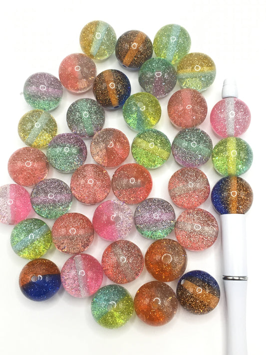 Transparent Acrylic Beads With Bling Bling Glitter Double Complexion,Random Mix,20mm 12mm 10mm