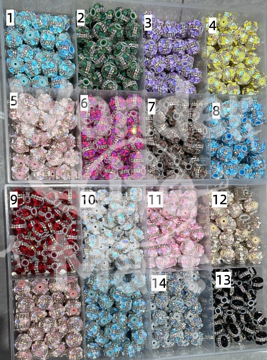 BOW Fancy Beads Rhinestone Double chain Square shape Mirror Pearl gasket spacer Beads 18mm Random Mix