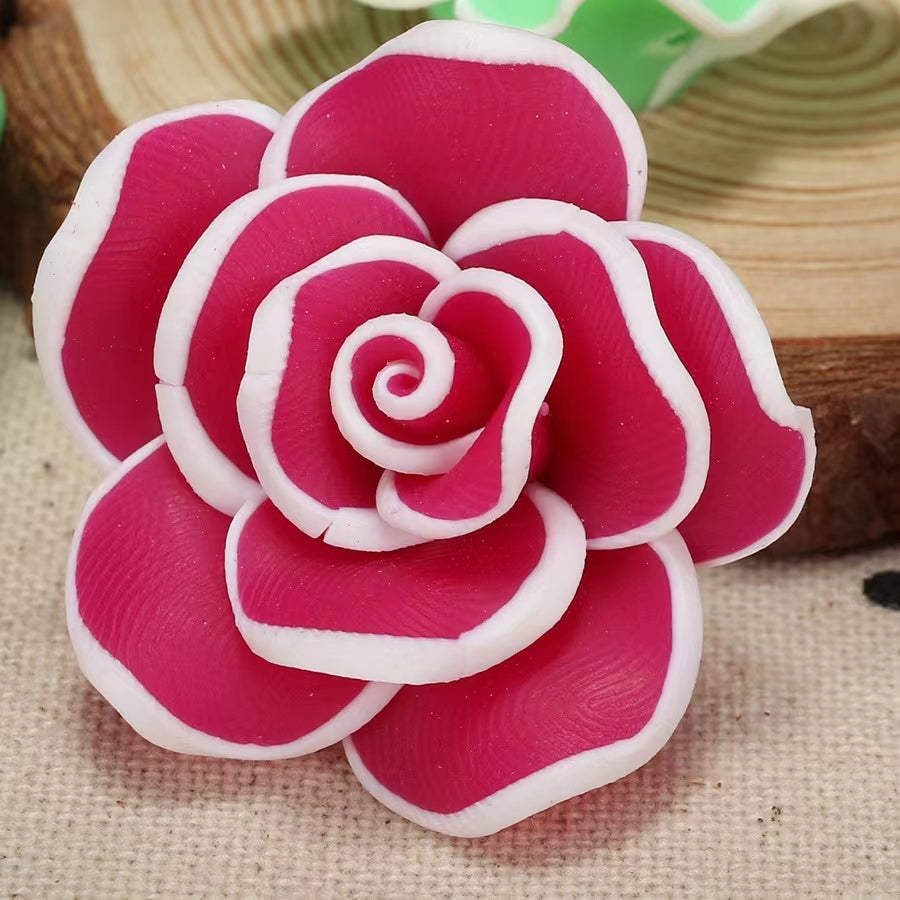 White Edge Soild Color Fancy Bead Polymer Soft Clay Rose Flower Beads Series,35mm