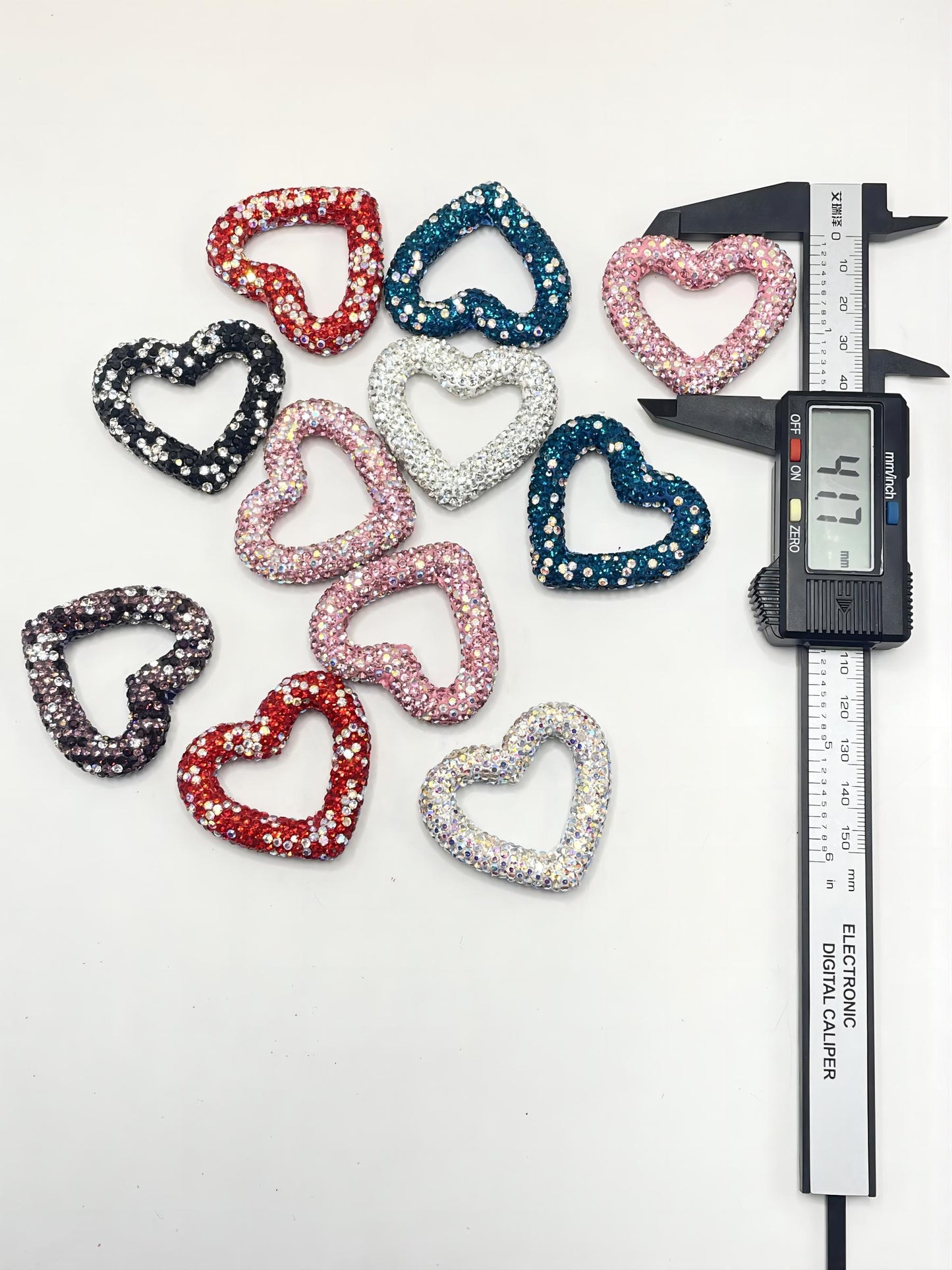 Colorful Clay Heart Shape Bead With Rhinestone 42mm,random mix