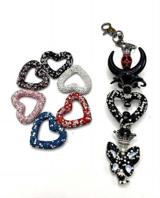 Colorful Clay Heart Shape Bead With Rhinestone 42mm,random mix