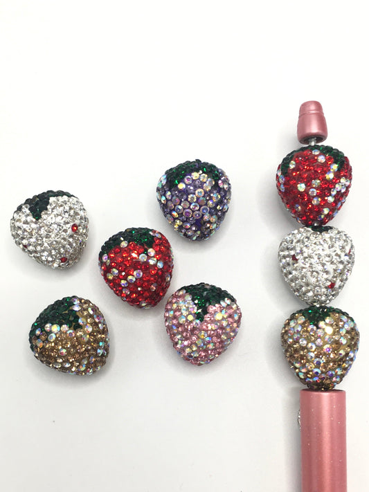 Strawberry Clay Beads And Silver Rhinestones,Random Mix,22mm by 20mm