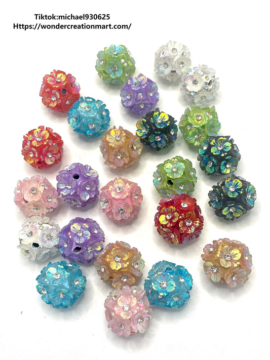 Fancy Large Petal UV Flower with Rhinestone Clay Beads,Random Mix,20mm Fancy-7