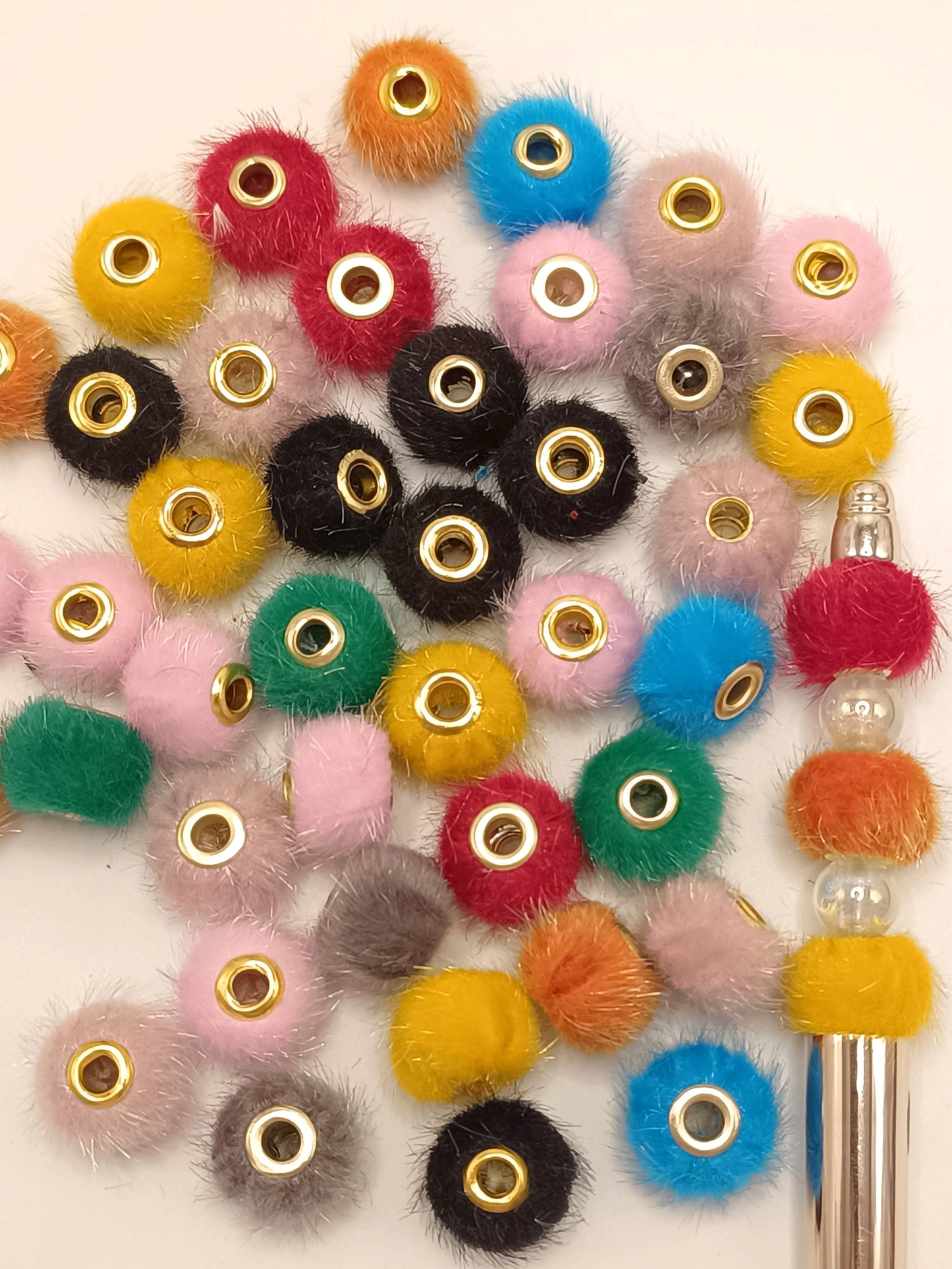 Fuzzy Spacer Pom Pom Flutty Hard With Downy Beads and Random Mix,16mm