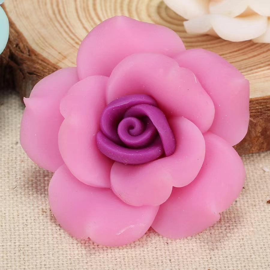 Double Color Fancy Bead Polymer Soft Clay Rose Flower Beads Series,35mm