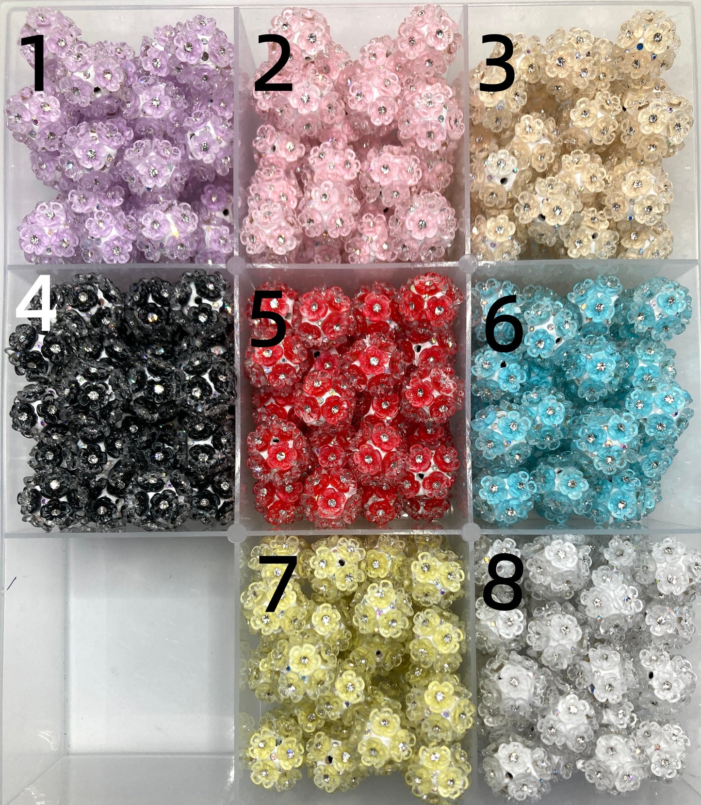 Flower beads Translucent flowers Rhinestone  Flower stamen Clay flower beads Random Mix