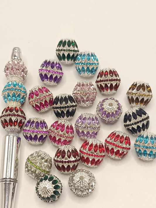 Fancy Bead Fancy metal Bead Metal Hollow with Colours Rhinestones Beads,Random Mix,18mm Fancy-236