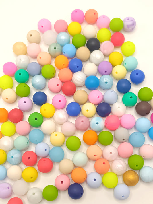 Solid Color Silicone Round Beads,Random Mix ,15mm