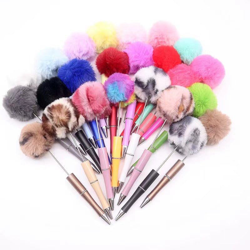 Colored Fluffy Pom Pom Balls with beadable pen (in the top )