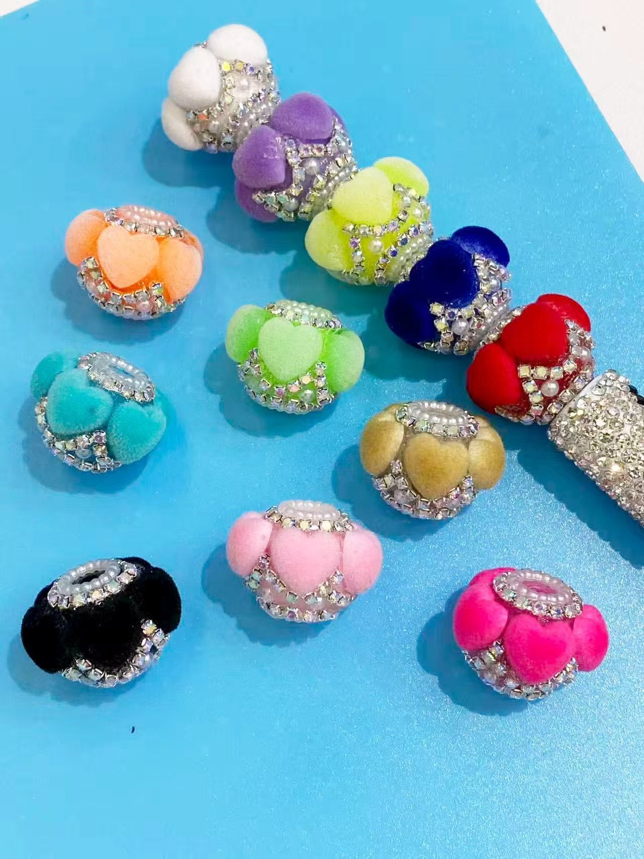beaded beadable fancy heart bead Fuzzy all heart With flower bead rhinestone chain pearl