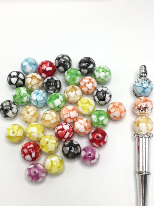 Jelly Heart Acrylic Bead Transparent Multi-colored Acrylic Beads Wrapped in White Love,Random Mix,16mm