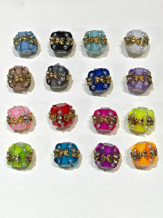 Fancy Beads Acrylic Heart Golden bow Acrylic beads Gold Chain Pearl gasket Beads 18mm Random Mix