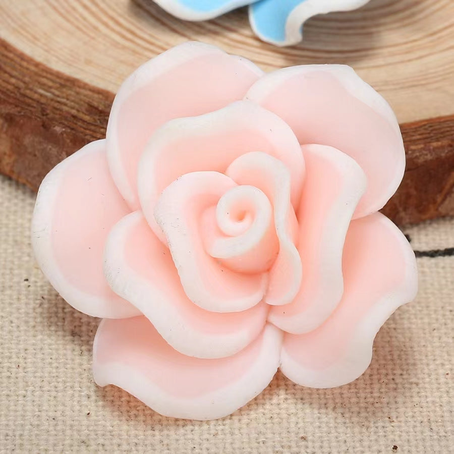 White Edge Soild Color Fancy Bead Polymer Soft Clay Rose Flower Beads Series,35mm