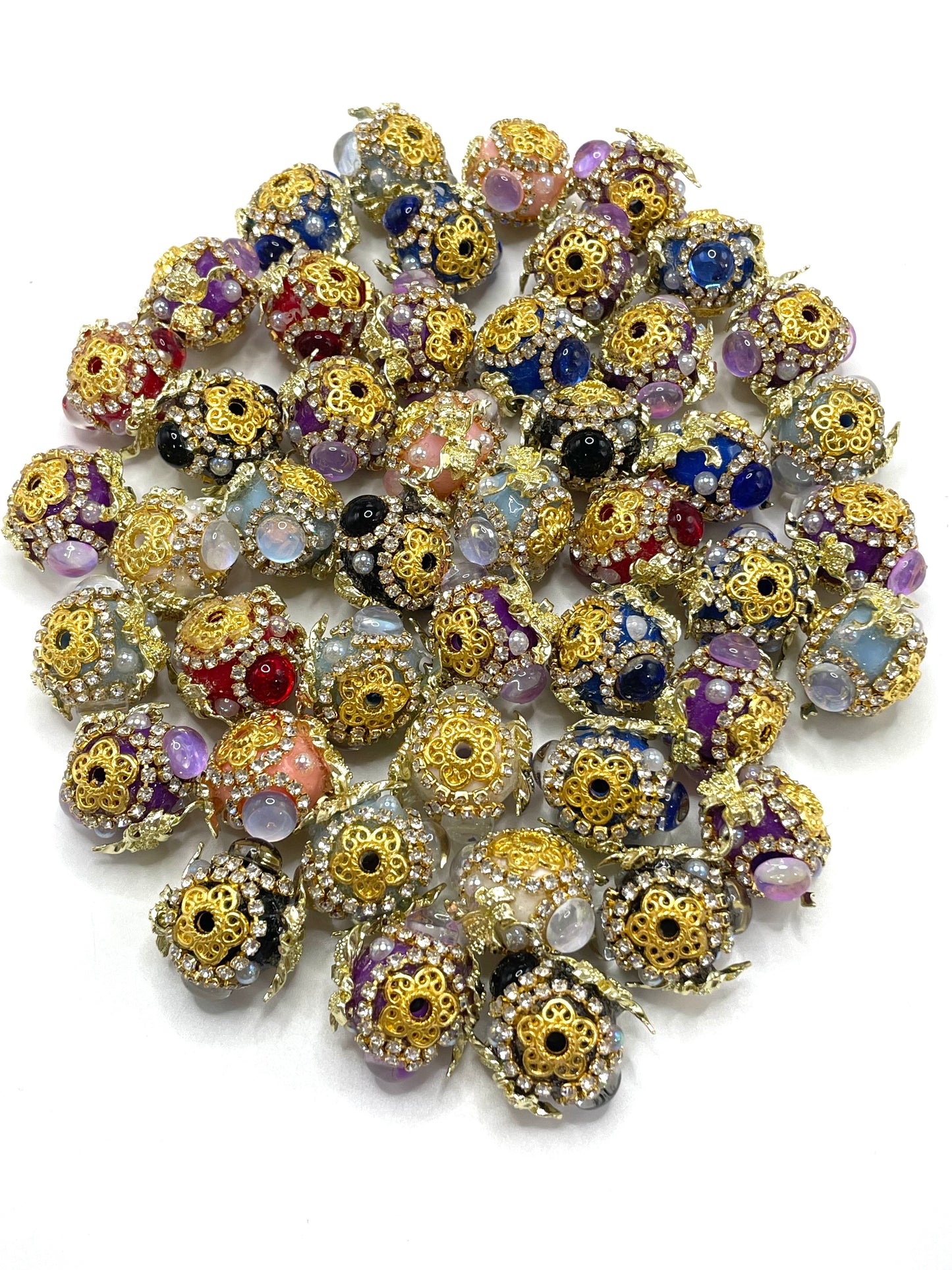Fancy Beads Metal bow-shaped beads Golden Rhinestone Chain Bubble Pearl Gold Spacer Beads