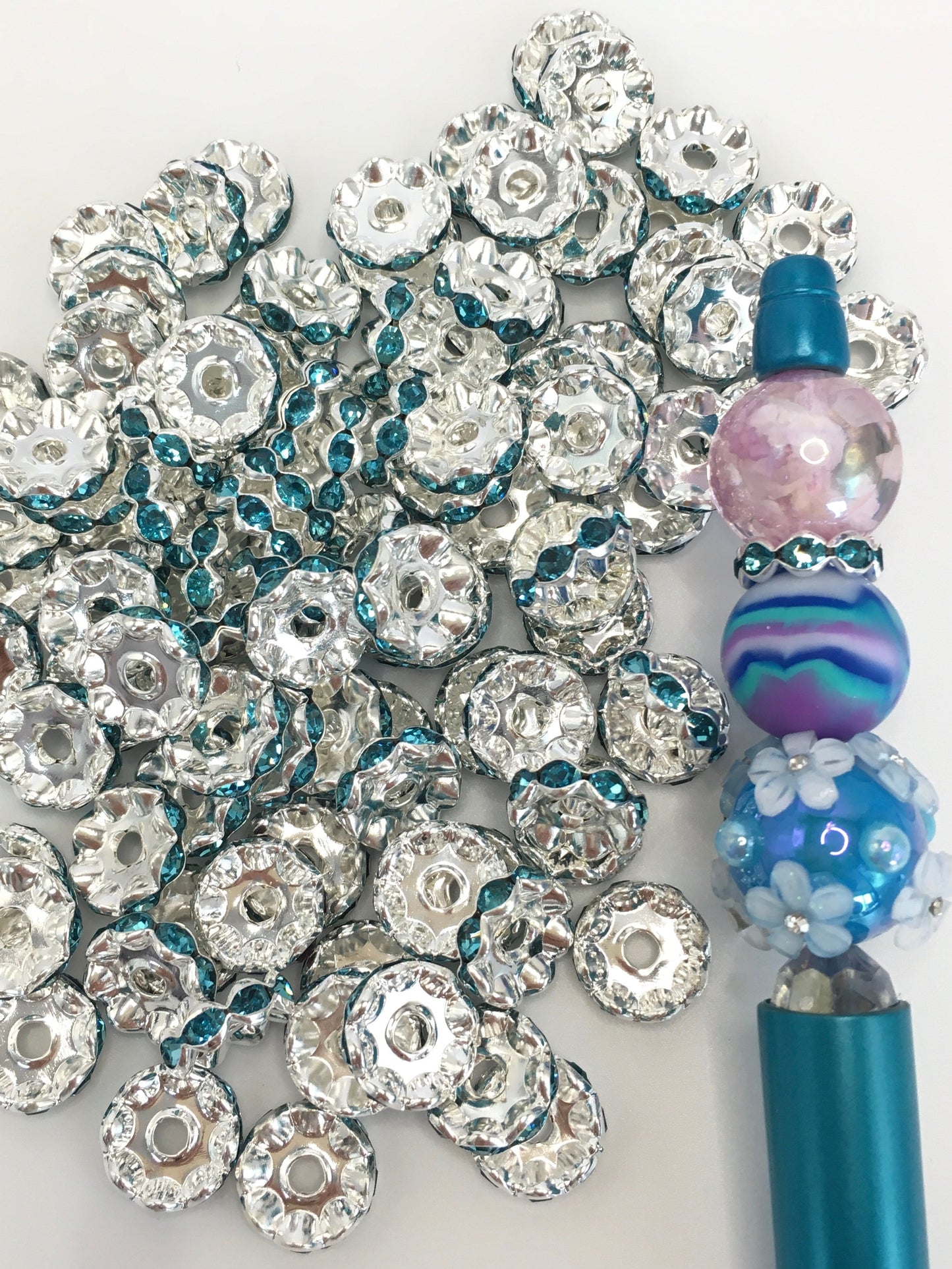 Silver Wavy Spacer Mix Color Silver Metal Wavy Spacer Beads And Multi-colored Rhinestones,12mm