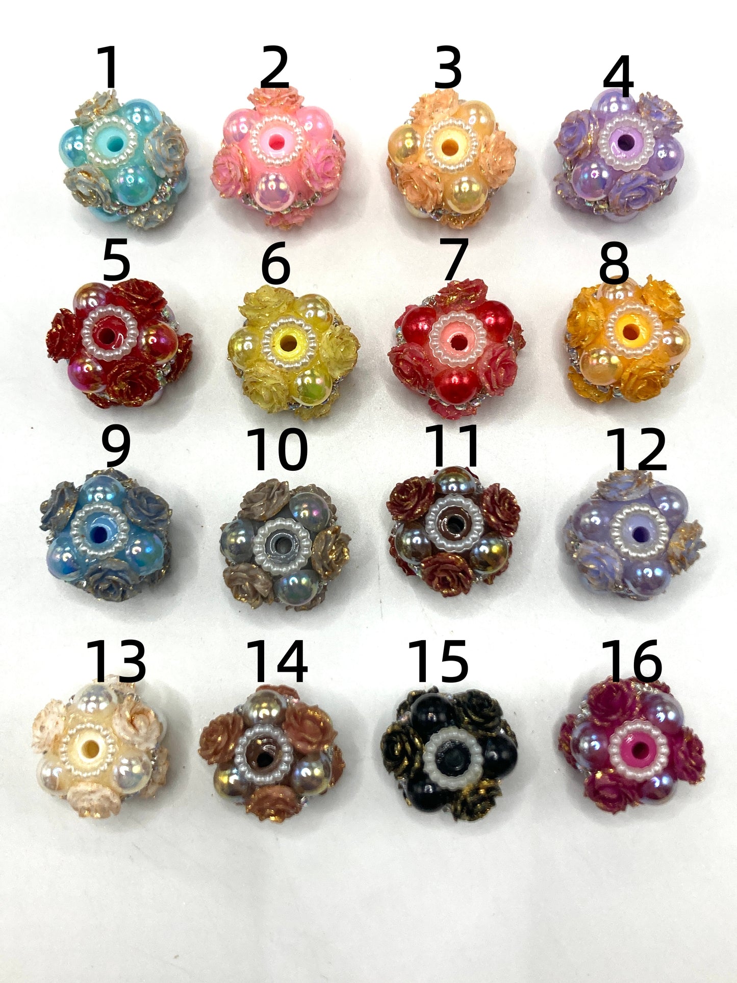 Fancy flower Beads with Pearl Bubble rhinestones Chain Rose bead jewelry Pearl gasket Gold leaf petals Random Mix
