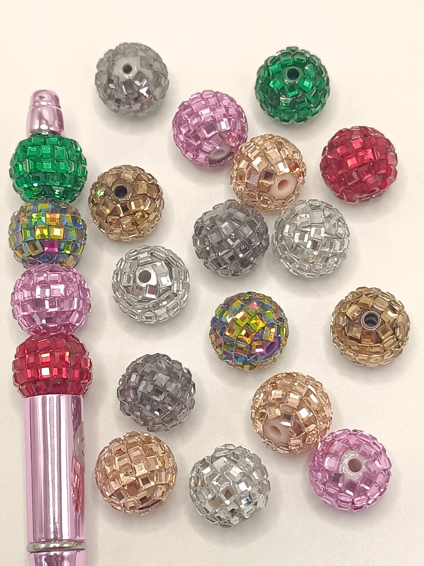 Disco Ball Beads, Sparkling Acrylic Beads with Crystal Rhinestones,Random Mix, 16mm