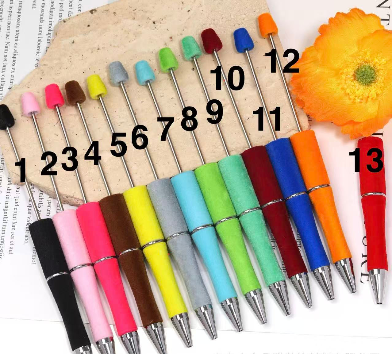 beaded beadable solid flocked fuzzy pen