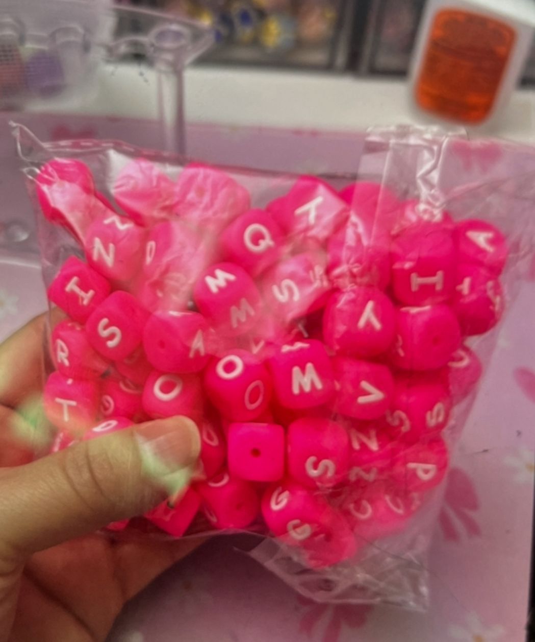 DIY square silicone letter bead beaded silicone 12mm ,pink color ,white color