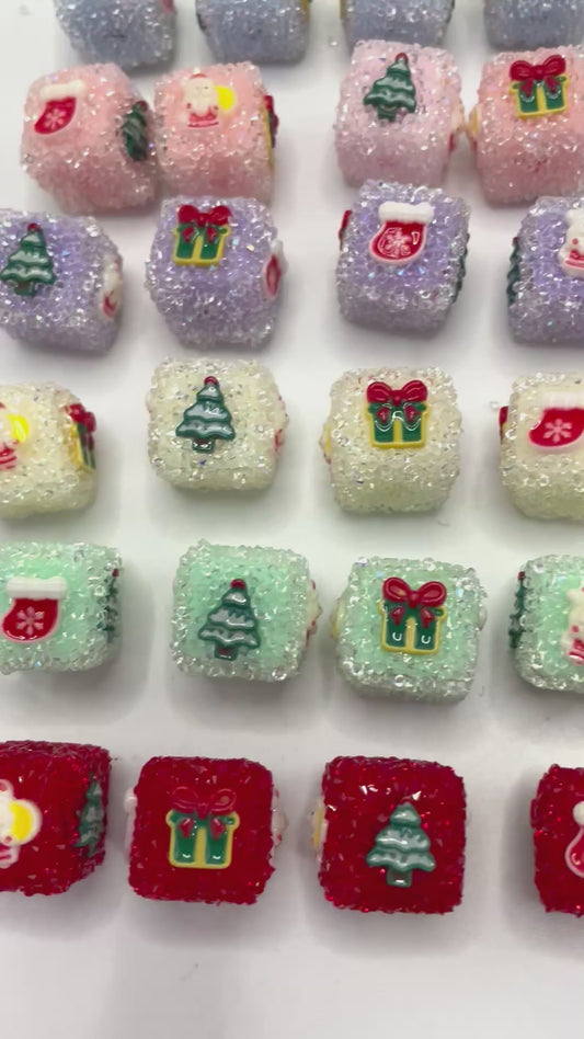 sugar square beaded beadable Christmas bead ,colored ,random mix