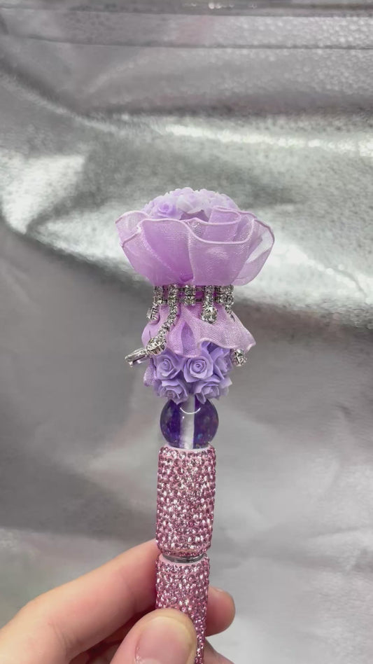 Purple flowers Flower arrangement Holding flowers in hands Fancy Beads Pen Toppers