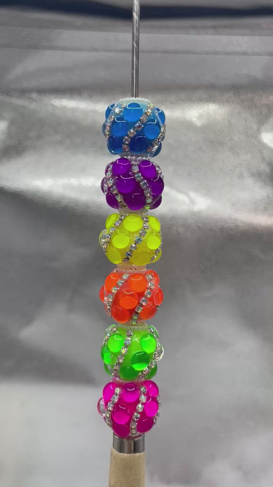 Neon bead bubble bead with silver rhinestone chain fancy bead