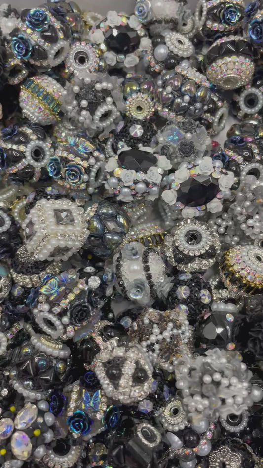 Beaded beadable black fancy beads black color collection multi styles beads combination,random mix (around 20 to 25pcs )