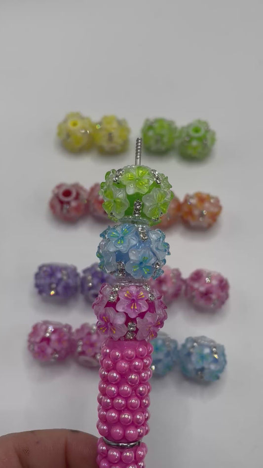 Beaded beadable hibiscus flower beads ornaments with pearl and rhinestone,colored .random mix