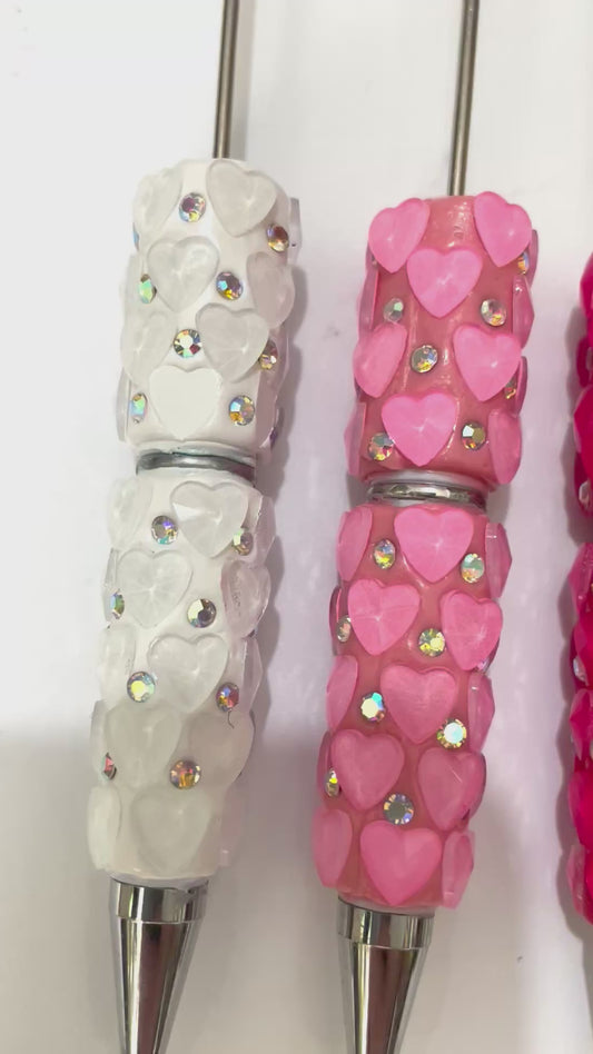 beaded beadable pen diy pen new heart style rhinestone pens fancy pens,random mix color neon color