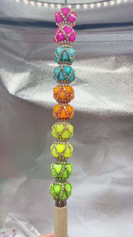 neon bead heart bead with pearl and silver chain fancy beads Golden Chain beads Random Mix
