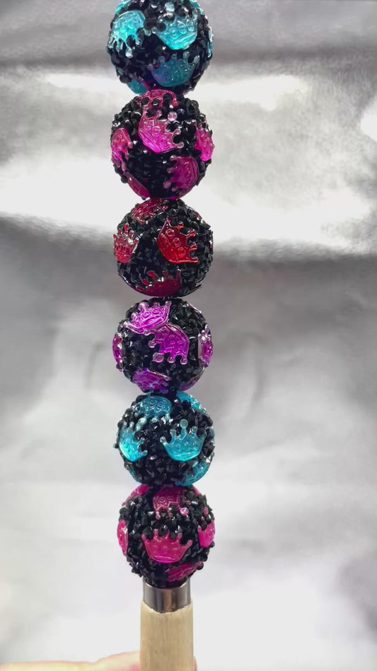 Acrylic beads Crown Black Rhinestone Colored crown beads 20mm