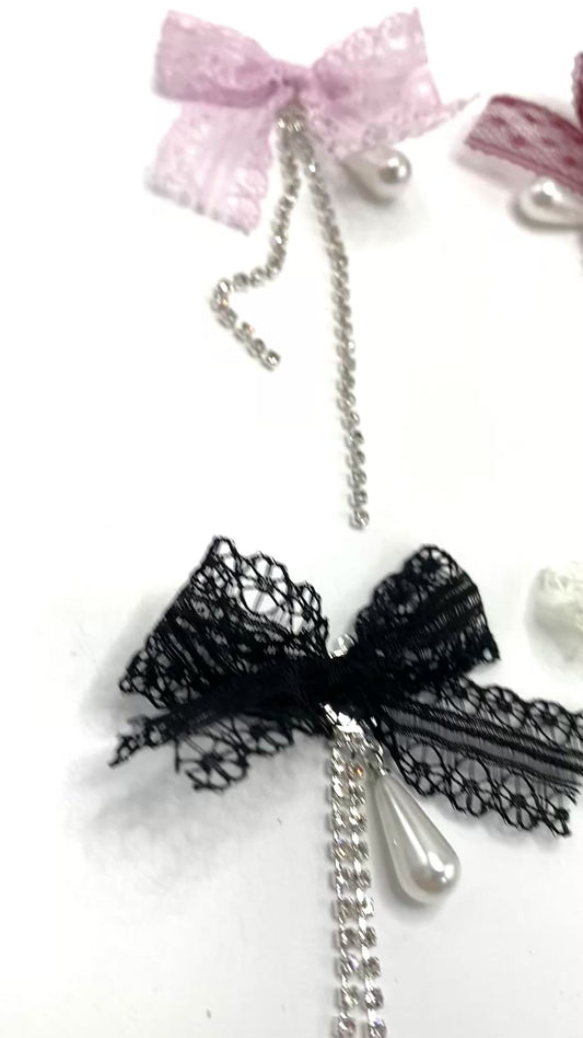 Lace bow tie Beaded bow Long chain bow DIY accessories Random Mix