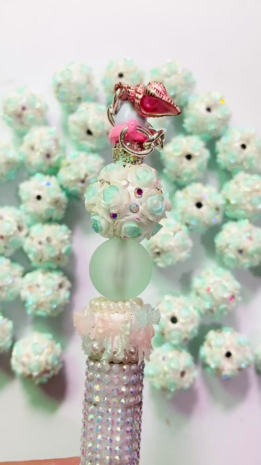 Clay flower beads Pearl beads  Rose flower ombre glitter glitter beads