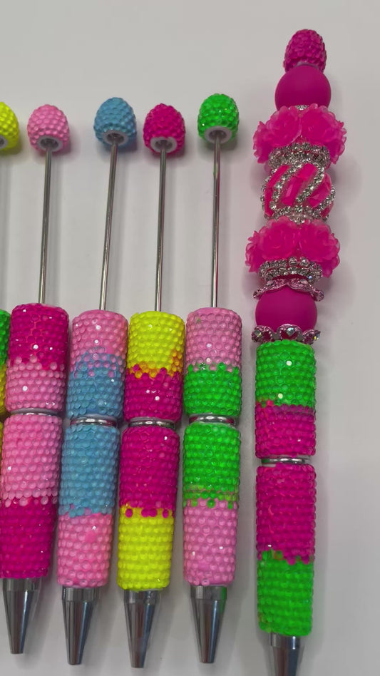 Beaded beadable fancy double color rhinestone pen neon color pen ,random mix