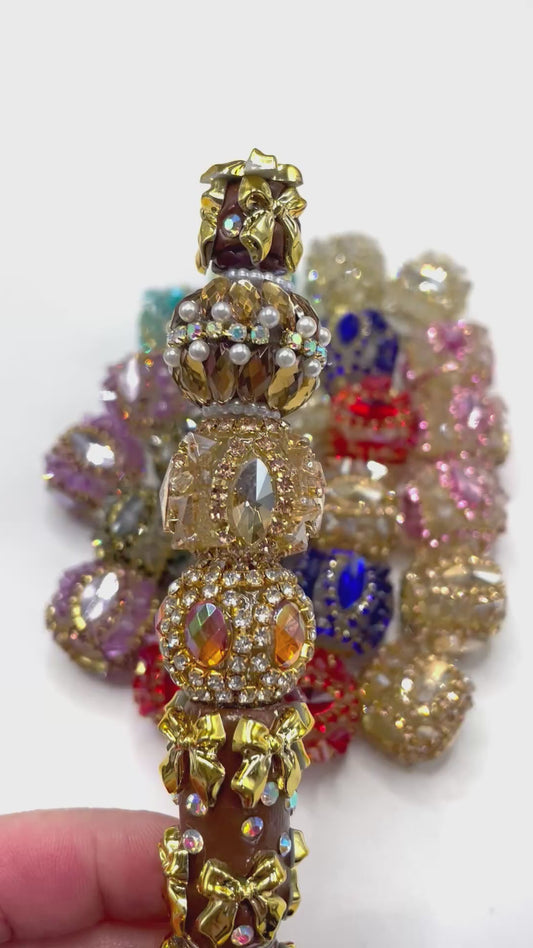 Beaded beadable fancy mirror crystal stone rhinestone beads with rhinestones chain and clear base beads,random mix irregular shape 18mm to 20mm