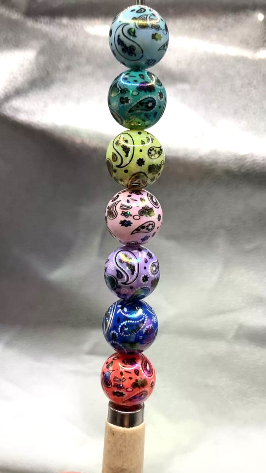 Acrylic beads Cashew flower Totem Printed fabric 16mm Random Mix