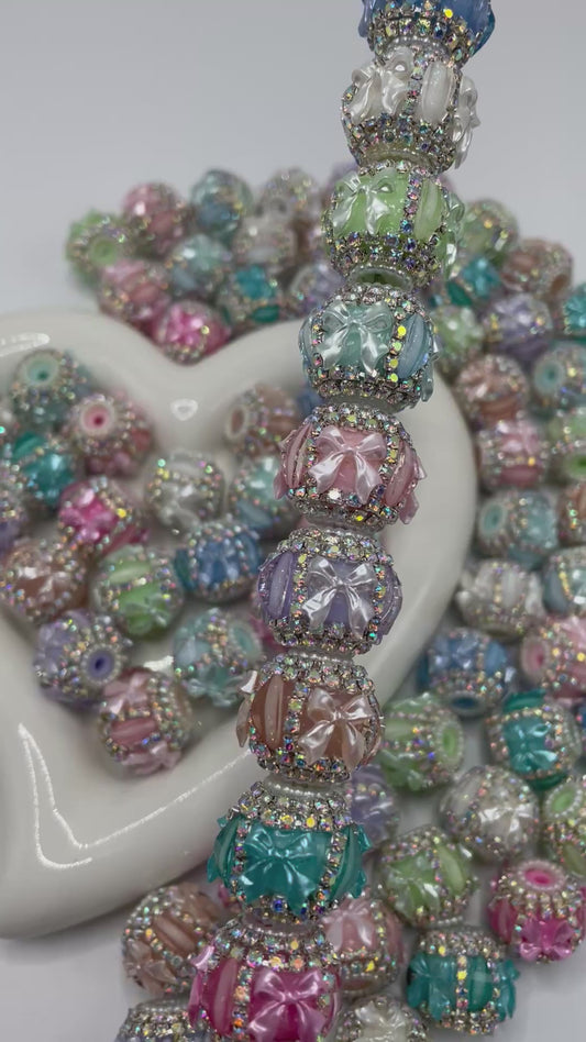Beaded beadable fancy shinny bow bead lantern beads rhinestone chain hain beads Random Mix ,colored