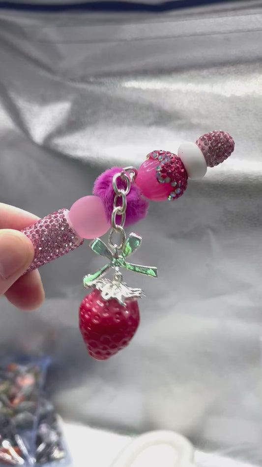 Acrylic Strawberry Pendant Metal bow DIY decorations Random Mix  21mm