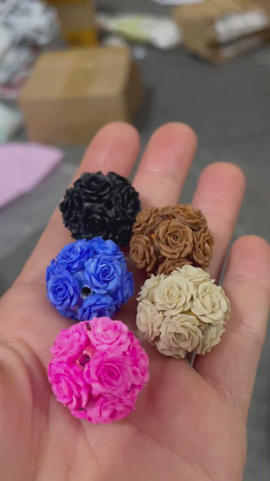 Soft flower beads with rhinestones